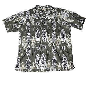 90s vintage Hawaiian print sideput olive green button down shirt